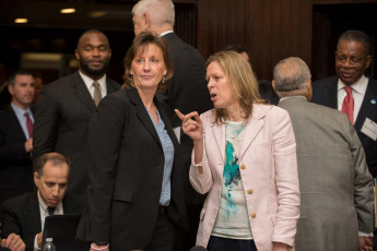 Judy MacLoed (left), Val Ackerman