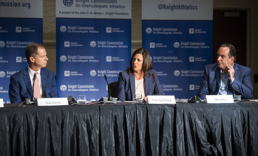 From left: Dan Gavitt, Car Van Senus, Mike Brey