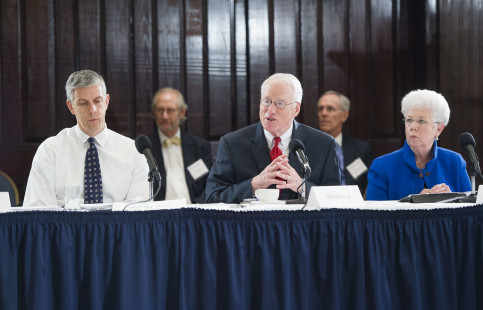 From left: Arne Duncan, William "Brit" Kirwan, Carol Cartwright