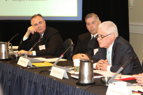 (left to right): Nathan Hatch, Bob Bowlsby, and Walter Harrison