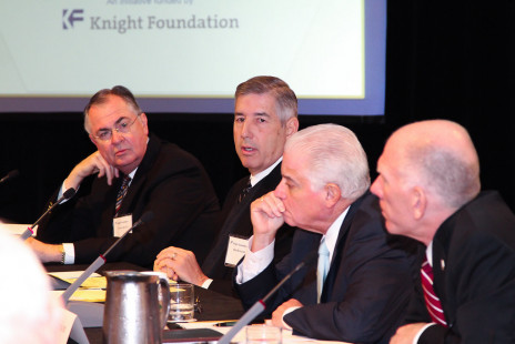 (left to right): Nathan Hatch, Bob Bowlsby, Walter Harrison, Chuck Ambrose
