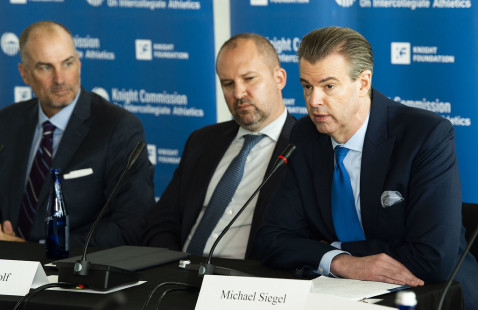 from left: Jay Bilas, Jon Fetterolf, Michael Siegel