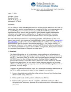 First Page of April 27, 2020 Letter to Mark Emmert from KCIA Co-Chairs